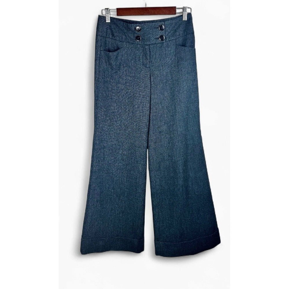 Express Design Studio  Women's Sz  4 Blue Wide Leg‎ Trousers Wool Blend